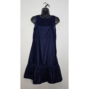 J. Crew Dress Size 2 Blue Velvet Ruffle Hem Sleeveless Party Holiday